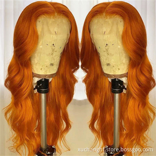 Drop Shipping Ginger Color Loose Wave Remy Human Hair Orange Body Wave Lace Frontal Wig